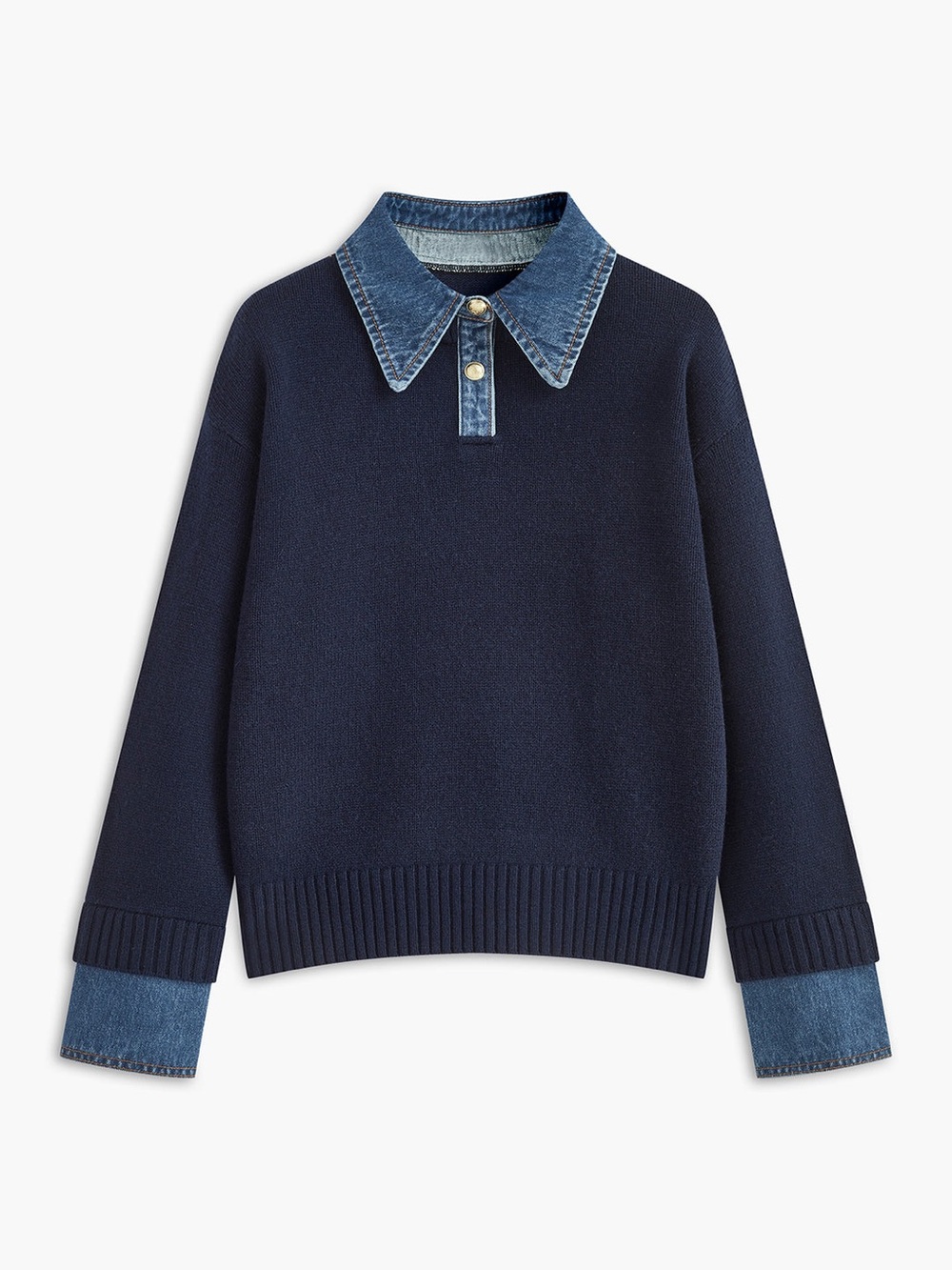 Commense 2 in 1  Navy Sweater with Contrast Denim Collar